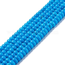 Hebras de cuentas de magnesita natural, teñido, plano y redondo, azul dodger, 6.5x3.5mm, agujero: 0.7 mm, 15.55~15.75 pulgada (39.5~40 cm)