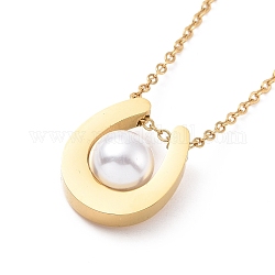Collana pendente a goccia in plastica imitazione perla, placcatura ionica (ip) 304 gioielli in acciaio inossidabile per donna, oro, 16.14 pollice (41 cm)