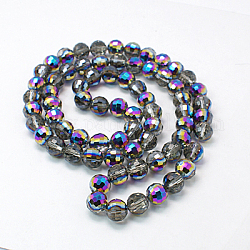 Electroplate Glass Beads Strands, Half Plated, Faceted, Round, Gray, 10mm, Hole: 1mm