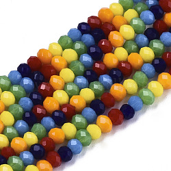 6 Solid Colors Glass Beads Strands, Segmented Multi-color Beads, Faceted, Rondelle, Mixed Color, 3x2mm, Hole: 0.6mm, about 87~90pcs/strand, 16.93 inch(43cm)