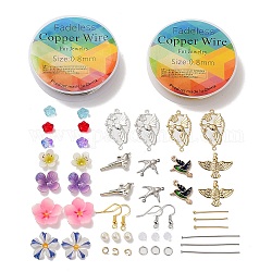 DIY Flower and Bird Dangle Earring Making Kits, Including Glass & Plastic & Acrylic Pearl Beads, Brass & Alloy & 304 Stainless Steel Pendant & Links Connectors, Iron & Brass Earring Hooks, Mixed Color