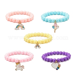 Bracelets extensibles en perles acryliques pour enfants, bracelets à breloques en alliage d'émail de formes mixtes, couleur mixte, diamètre intérieur: 1-3/4 pouce (4.4 cm), 8mm