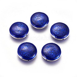 CCB пластиковые шарики, с эмалью, плоско-круглые, платина, синие, 25~25.5x9 мм, отверстие : 1.4 мм