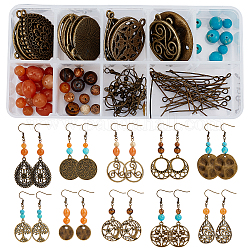 Sunnyclue DIY baumeln Ohrring machen Kits, einschließlich Legierungsanhänger im tibetischen Stil und Anhänger mit Strassfassungen, Edelstein Perlen, Messing Ohrhaken, Eiserne Augennadel, Antik Bronze