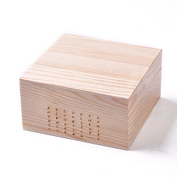 Holzkisten, mit 42 Löcher, für Brief- und Zahlenstempelsätze, Viereck, blanchierte Mandel, 14.3x14.3x7.5 cm