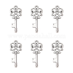 Tibetan Style Alloy Pendants, Skeleton Key Alloy Pendants, Lead Free, Nickel Free and cadmium free, Antique Silver, 33x14x2mm, Hole: 2mm