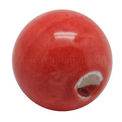 Perles en porcelaine manuelles, style de vitrage clair, ronde, rouge, 16mm, Trou: 3mm