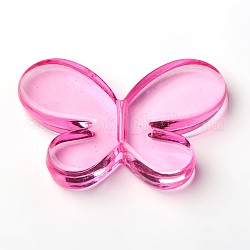 Transparent Acrylic Beads, Butterfly, Hot Pink, about 46mm long, 34mm wide, 8mm thick, hole: 3mm, about 68pcs/500g