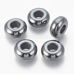 Non-magnetic Synthetic Hematite Beads, Large Hole Beads, Rondelle, 14x6mm, Hole: 6mm
