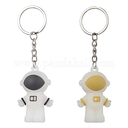 Porte-clés astronaute en plastique pvc, 2 couleurs, grands pendentifs, 2 pièces, Porte-clés fendus en fer, couleur mixte, 10.9 cm, 1 pc / couleur