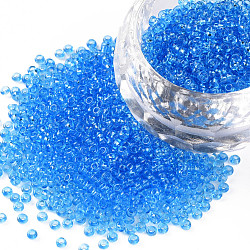 12/0 сорт круглый бисер стеклянный, прозрачные цвета, голубой, 12/0, 2x1.5 мм, отверстие : 0.8 мм, около 30000 шт / упаковка