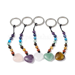 7 Chakra-Edelsteinperlen-Schlüsselanhänger, Schlüsselanhänger mit Herzanhänger für Damen und Herren zum Aufhängen von Autotaschenanhängern, 13 cm