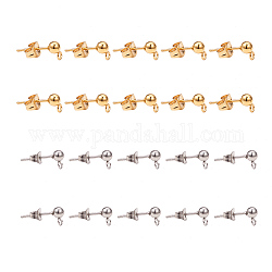 PandaHall Elite 40pcs 304 Stainless Steel Ear Stud Components for Jewelry Making, Golden/Silver