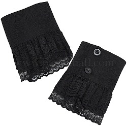2 pieza de mangas sin dedos de gasa, pulsera de cordón con botón de plástico para mujer, negro, diámetro interior: 2-1/4~2-5/8 pulgada (5.7~6.6 cm)