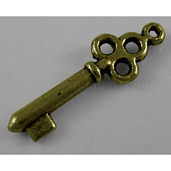 Tibetan Style Alloy Pendants, Lead Free, Cadmium Free and Nickel Free, Antique Bronze, Skeleton Key, 7mm wide, 21.5mm long, hole: 1mm