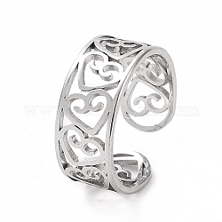 304 anillo de puño abierto de corazón hueco de acero inoxidable para mujer, color acero inoxidable, nosotros tamaño 6 (16.5 mm)