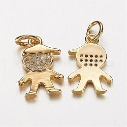 Electrophoresis Brass Micro Pave Cubic Zirconia Charms, Long-Lasting Plated, Boy, Golden, 15x10x2mm, Hole: 3mm