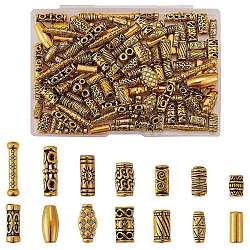 150 Uds 15 cuentas de aleación de estilo tibetano, sin plomo y cadmio, formas mixtas, oro antiguo, 7~25x3.5~7mm, agujero: 1.5~3.5 mm, 10 piezas / style