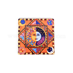 Porcelain Cup Mats, Hot Pads Heat Resistant, Square with Sun Moon Art Pattern, Coral, 93.5x93.5mm