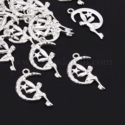 Zinc Alloy Fairy Sprite Charms, Characters Pendants in Fairy Tales, Halloween, Cadmium Free & Lead Free, Silver Color Plated, 25x14x3mm