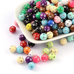 Opaque Acrylic Beads, Metal Enlaced, Round, Mixed Color, 8mm, Hole: 2mm, about 2300pcs/500g