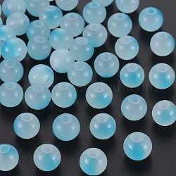 Nachahmung Jade Glasperlen, transparente zweifarbige, backlackierte runde Perlen, Geist weiß, 8x7.5 mm, Bohrung: 1.2~1.4 mm