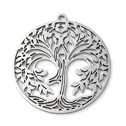 304 Stainless Steel Pendants,  Tree of Life Charms, Stainless Steel Color, 38x1.5mm, Hole: 2mm