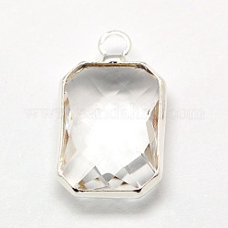 Серебристый цвет латунь стекло прямоугольник восьмиугольник подвески, граненые, прозрачные, 22x14x5 мм, отверстие : 2 мм