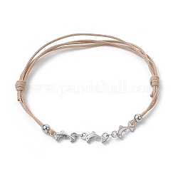 Bracelets à maillons en acier inoxydable Dolphin 304, bracelet réglable en polyester ciré, couleur inoxydable, diamètre intérieur: 2-1/8~3-3/8 pouce (5.5~8.5 cm)