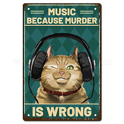 CREATCABIN Cat Metal Tin Sign Music Because Murder is Wrong Metal Poster Vintage Retro Art Mural Hanging Iron Painting Plaque Funny Animals for Home Kitchen Bathroom Wall Art Decor 8 x 12 Inch