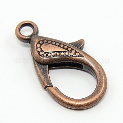 Tibetan Style Alloy Lobster Claw Clasps, Red Copper, 30x15x4mm, Hole: 3mm