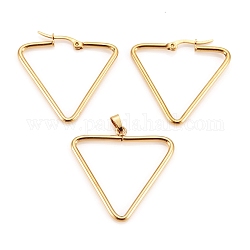 304 Stainless Steel Jewelry Sets, Hoop Earrings and Pendants, Triangle, Golden, 34x35x2mm, Pin: 0.8x1mm, 34x35x2mm, Hole: 6x3mm