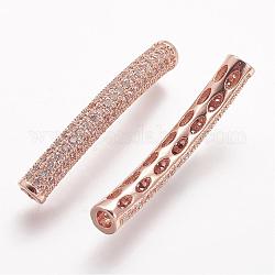 Micro latón pavimentan abalorios de tubos de circonio cúbico, tubo, curvo, Claro, oro rosa, 31.5x4.2mm, agujero: 2 mm