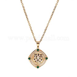 Green Cubic Zirconia Tiger Rotating Pendant Necklace, Brass Stress Relief Jewelry for Women, Golden, 19.29 inch(49cm)
