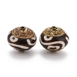 Perline in ottone fatte a mano in stile tibetano, con turchese sintetico, rondelle, nero, 20.5x18mm, Foro: 1.5 mm