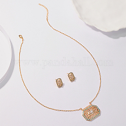 Наборы ювелирных украшений из латуни с микропаве и цирконием для женщин, прямоугольные серьги-гвоздики и ожерелья с подвесками, реальный 18k позолоченный, ожерелья: около 20.47 дюйма (52 см), серьги: 16x11 mm