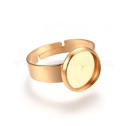 Adjustable 201 Stainless Steel Finger Rings Components, Pad Ring Base Findings, Flat Round, Golden, Size 7, 17mm, Tray: 10mm