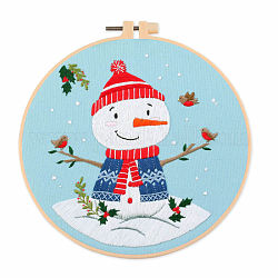 Наборы для вышивания на рождественскую тематику своими руками, включая набивную хлопчатобумажную ткань, нитки и иглы для вышивания, пластиковые пяльцы для вышивания, снеговик, 200x200 мм