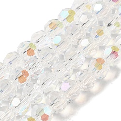 Chapelets de perles en verre transparent électrolytique, facette, ronde, arc-en-ciel plaqué, clair ab, 6mm, Trou: 1mm, Environ 98~100 pcs/chapelet, 20.39~20.59 pouce (51.8~52.3 cm)