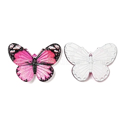 Pendentifs acryliques opaques, papillon, rose, 30x4.5x41mm, Trou: 1.5mm
