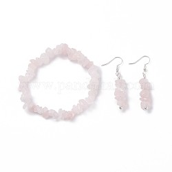 Set di gioielli con perline di quarzo rosa naturale, bracciali elasticizzati con pietre preziose e orecchini pendenti da donna, platino, 35mm, ago :0.5mm, diametro interno: 2-1/8 pollice (55 mm)