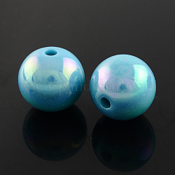 AB Color Plated Acrylic Gumball Beads for Bubblegum Necklace, Round, DeepSky Blue, 18mm, Hole: 3.5mm, about 145pcs/500g