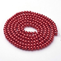 Chapelets de perles en verre nacré, nacré, ronde, firebrick, 4~5mm, Trou: 1mm, Environ 200 pcs/chapelet, 30.71 pouce (78 cm)