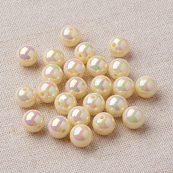 Perles acryliques de poly styrène écologiques, de couleur plaquée ab , ronde, mousseline de citron, 10mm, Trou: 2mm, environ 980 pcs/500 g