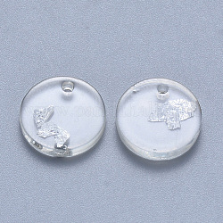 Amuletos de acetato de celulosa (resina), con papel de aluminio, plano y redondo, plata, 13.5x2~3.5mm, agujero: 1.5 mm