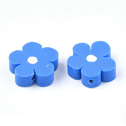 Perline polimero argilla fatto a mano, fiore, dodger blu, 14~15x16~16.5x5~5.5mm, Foro: 0.8~1 mm