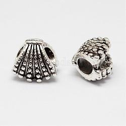 Shell-Legierung europäischen Perlen, Großloch perlen, Antik Silber Farbe, 11.5x10x9 mm, Bohrung: 4.5 mm