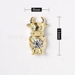 Alloy Cabochons, Nail Art Decoration Accessories, with Glass Rhinestones, Light Gold, Cow, Crystal, 14x8x3.5mm
