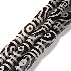 Natural Agate Tibetan Style 2-Eye dZi Beads Strands, Dyed & Heated, Rice, Black, 29~30.5x9~12mm, Hole: 2.5mm, about 10pcs/strand, 13.7 inch~14.2 inch