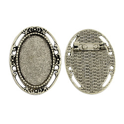 Tibetan Style Alloy Brooch Cabochon Settings, Lead Free & Cadmium Free, Antique Silver, Oval Tray: 30x20mm, 39.5x30x2mm, Pin: 0.5mm
